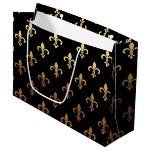 elegant Fleur De Lis pattern black gold party bag