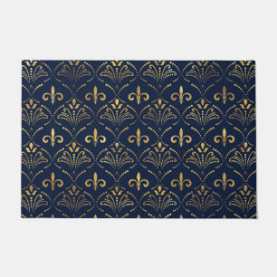 Elegant Fleur-de-lis pattern - Gold and deep blue Doormat