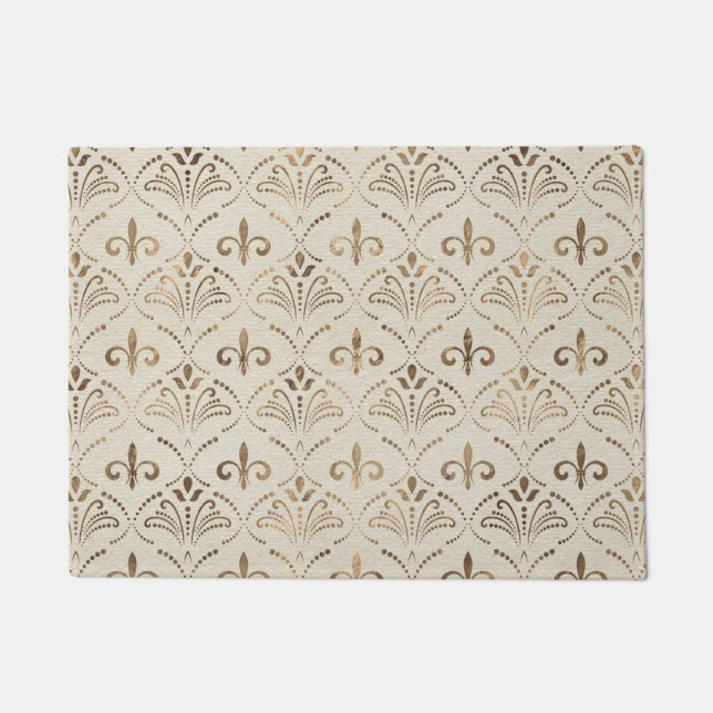Elegant Fleur-de-lis pattern - pastel gold Doormat (Front)