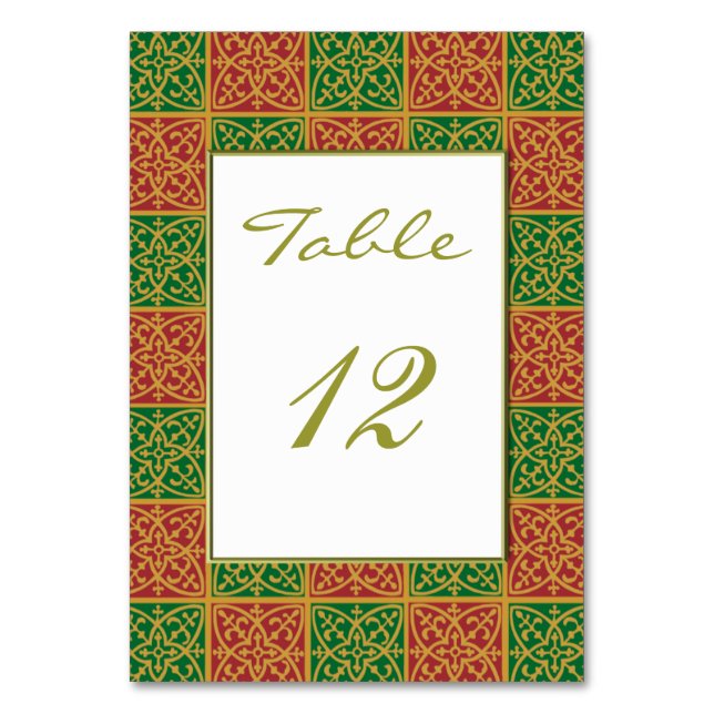 Elegant Fleur-de-lis Red Green Custom Table Card (Front)