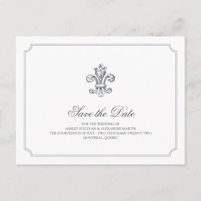 Elegant Fleur de Lis Save the Date 2 Announcement Postcard (Front)