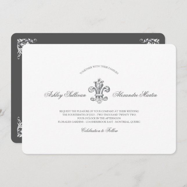 Elegant Fleur de Lis Wedding Combo 2 Invitation (Front/Back)
