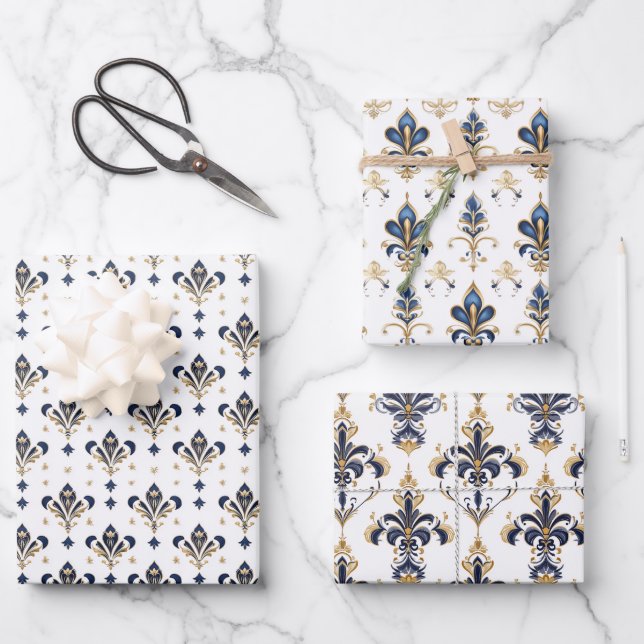 Elegant Fleur-de-Lis Wrapping Paper Set (Front)