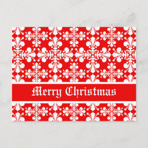 Elegant fleur de lys damask Christmas Holiday Postcard
