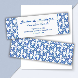 Elegant Fleur de Lys Executive Blue and White Mini Business Card