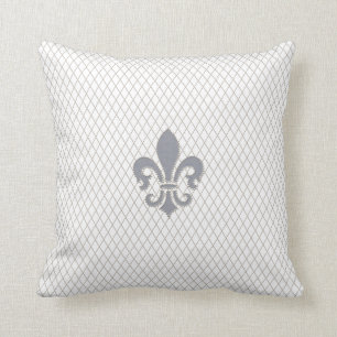 Elegant Fleur de Lys in Grey and White Throw Pillow