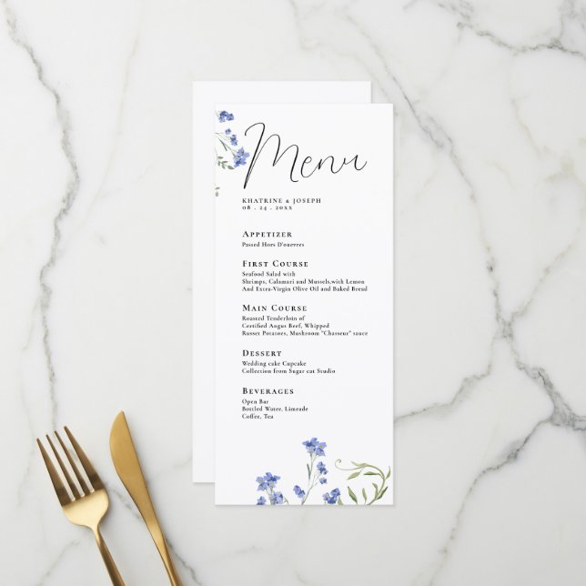 Elégant Fleur sauvage aquarelle Détails Menus (Devant/Arrière en situation)