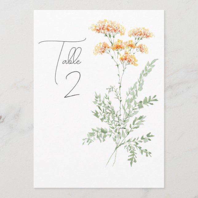 Elégant Fleur sauvage aquarelle Numéro de table (Devant)