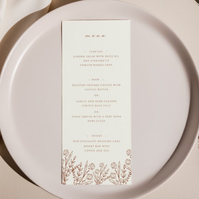 Elégant Fleur sauvage beige Mariage du Dîner Menu (Créateur téléchargé)