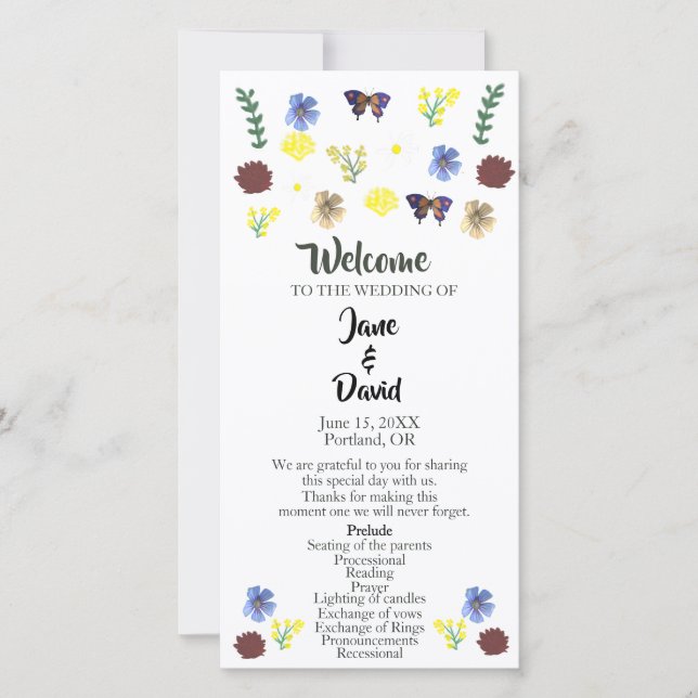 Élégant Fleur sauvage Boho White Wedding Programme (Devant)