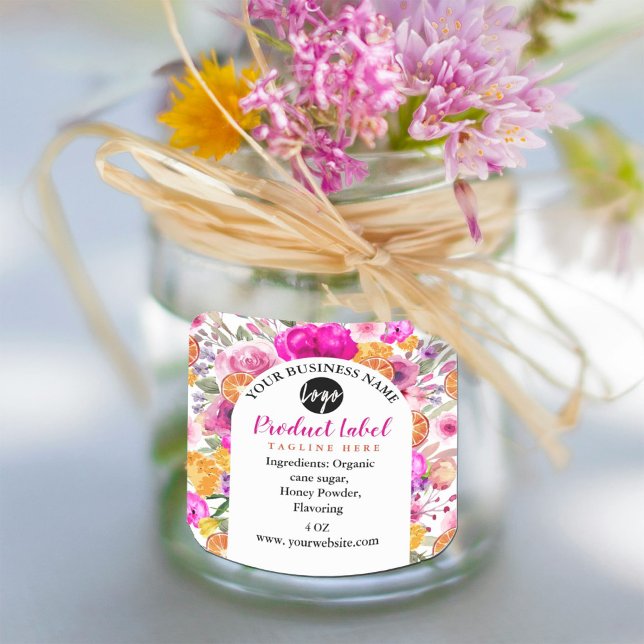 Elégant Fleur sauvage couleur rose Étiquette de pr (Elegant Pink Watercolor Wildflower Spring Label features an arrangement of watercolor flowers )