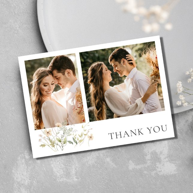 Élégant Fleur sauvage Deux Mariage photo Merci (Elegant Wildflower Two Photo Wedding Thank You)