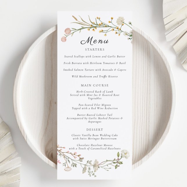 Elégant Fleur sauvage Floral Greenery Mariage Menu (Créateur téléchargé)