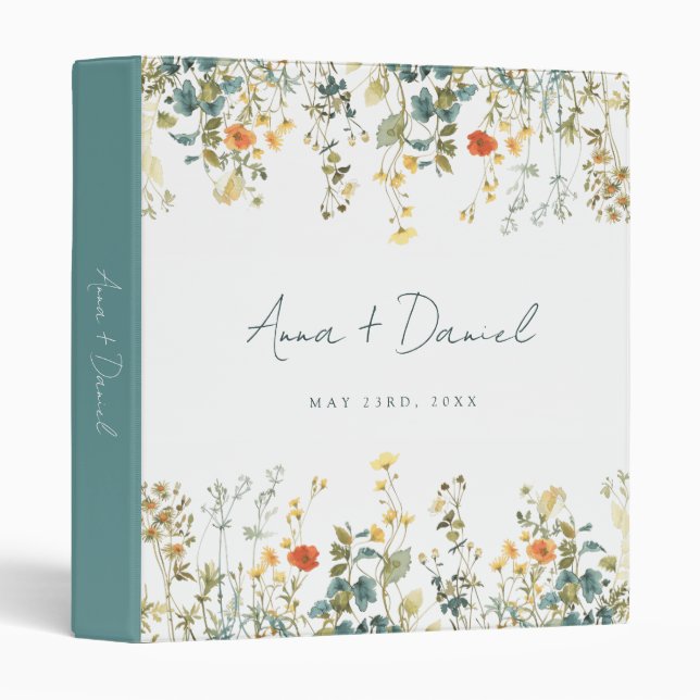 Élégant Fleur sauvage Mariage 3 Classeur anneau (Devant/Côté)