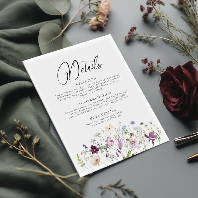 Élégant Fleur sauvage Mariage Détails Carte de boî (Créateur téléchargé)