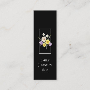 Élégant Fleur sauvage noir Mini Carte de visite