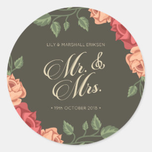 Elegant Fleurs Mariage Mr & Mrs   Autocollant de s