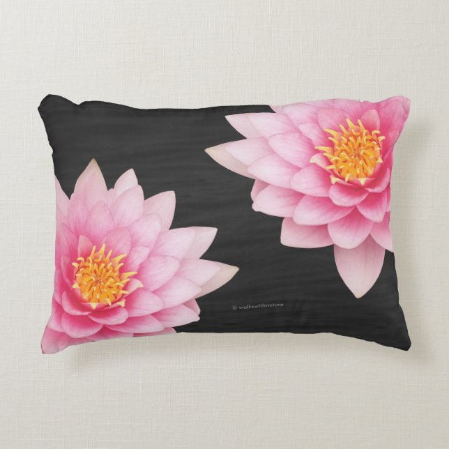 Elegant Floating Pink Lotus Flowers Accent Pillow (Front)