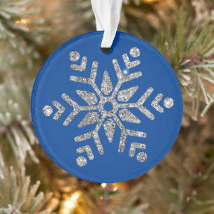 Élégant flocon de neige diamant en argent sur bleu