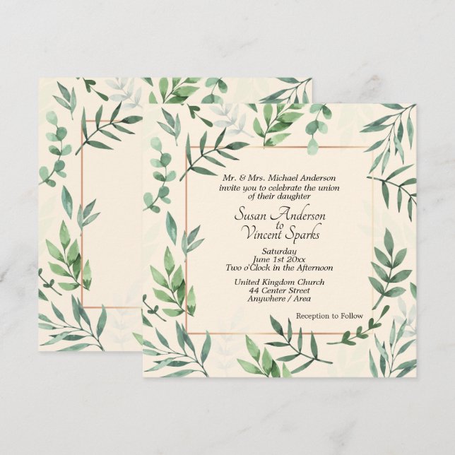 Elegant Flora and Fauna Frame Cream Wedding Invitation (Front/Back)