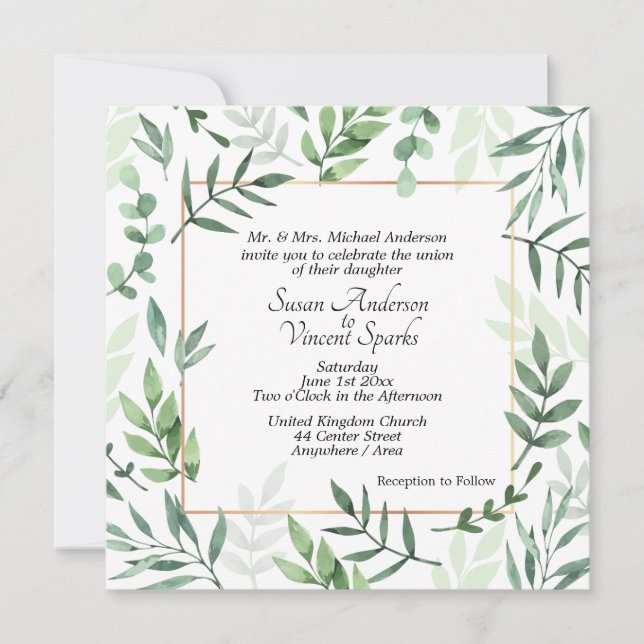 Elegant Flora and Fauna Frame Wedding Invitations (Front)