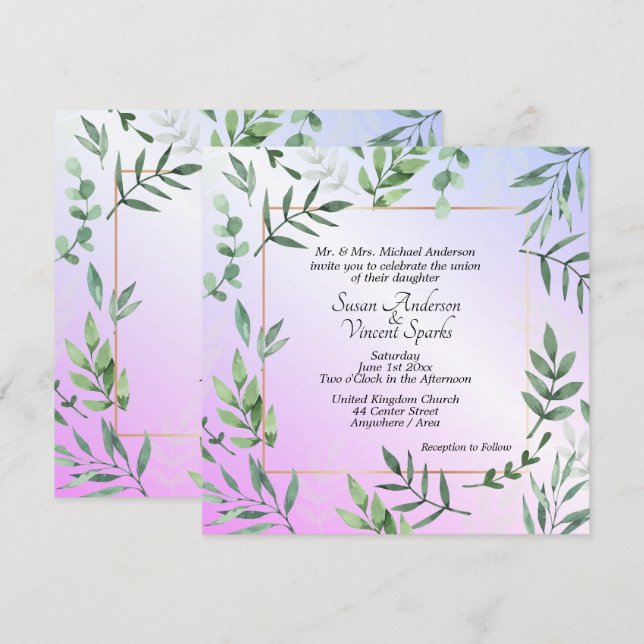 Elegant Flora and Fauna Lavender Wedding Invitation (Front/Back)