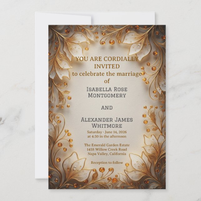 Elegant Flora Design Wedding Invitation (Front)