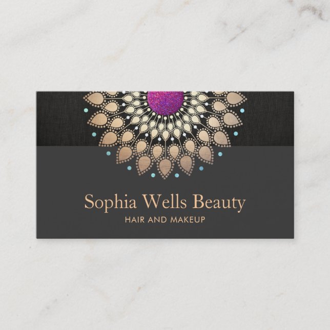 Elegant Flora,l Gold and Purple Business Card (Front)
