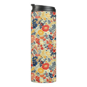 Elegant flora red, yellow and blue on white thermal tumbler