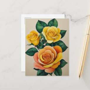 Elegant Flora Watercolor Yellow Roses Postcard