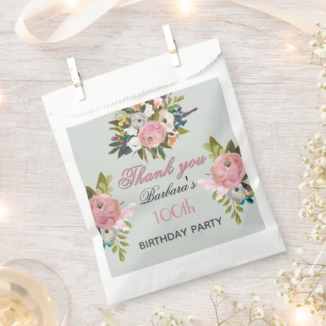 Elegant Floral 100th Birthday  Favour Bag (Clipped)