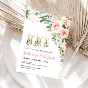 Elegant Floral 100th Birthday Invite for Her