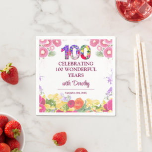 Elegant Floral 100th Birthday Party / 100 Years Napkin
