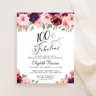 Elegant Floral 100th Birthday Party Invitation