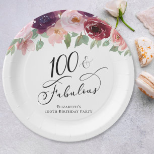 Elegant Floral 100th Birthday Party Paper Plate