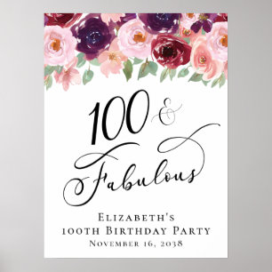 Elegant Floral 100th Birthday Party Poster