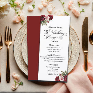 Elegant Floral 15th Wedding Anniversary Menu