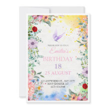 Elegant Floral 18th Birthday Invitation with Water