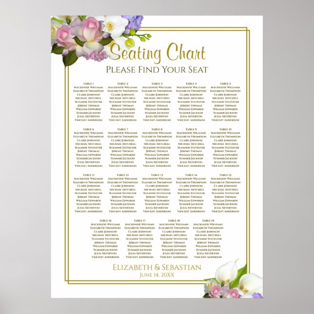 Elegant Floral 19 Table Wedding Seating Chart (Front)