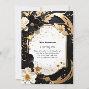 Elegant Floral 1st Birthday Invitation