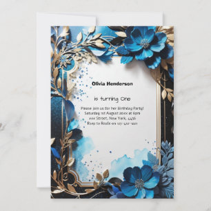 Elegant Floral 1st Birthday Invitation