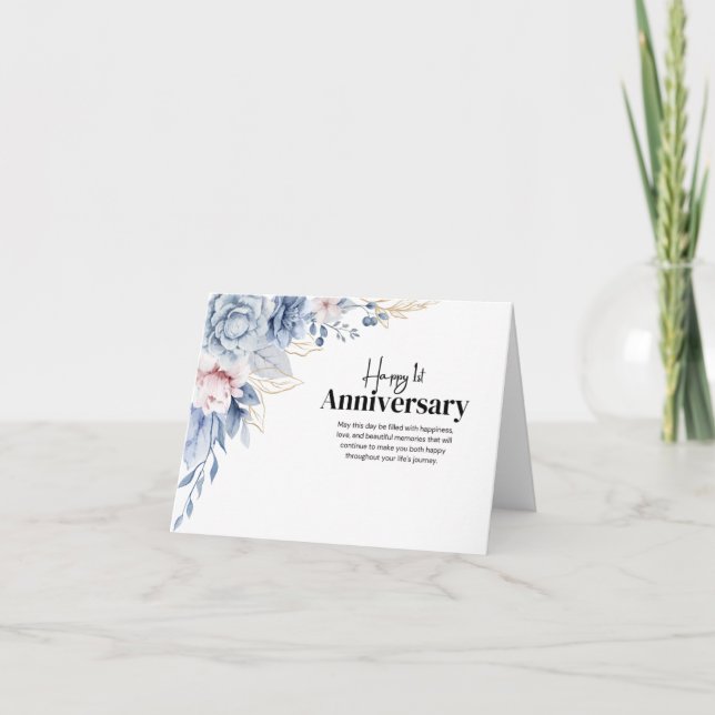 Elegant Floral 1st Wedding Anniversary Card (Front)