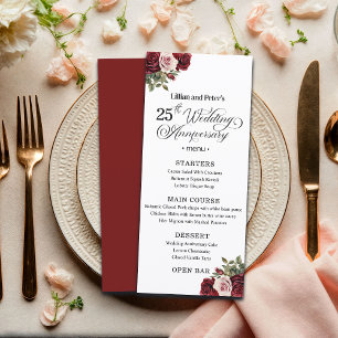 Elegant Floral 25th Wedding Anniversary Menu