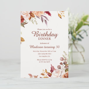 Elegant Floral 30th Birthday Dinner Invitation