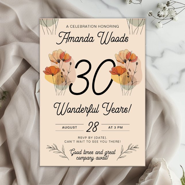 Elegant Floral 30th Birthday Invitation (Creator Uploaded)