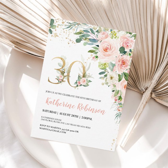 Elegant Floral 30th Birthday Invitation for Her (Creator Uploaded)