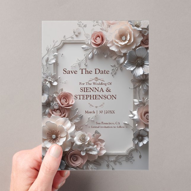 Elegant Floral 3D Save the Date Invitation (Insitu (Handheld))
