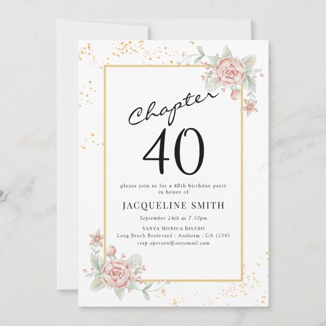 Elegant Floral 40th birthday Invitation (Front)