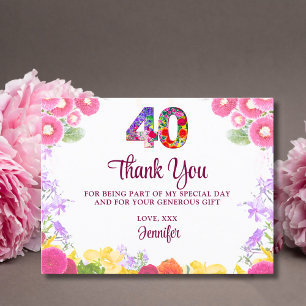 Elegant Floral 40th Birthday Party / 40 Thank You Postcard