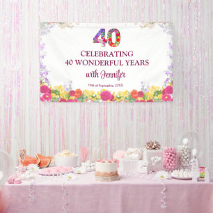 Elegant Floral 40th Birthday Party / 40 Years Banner